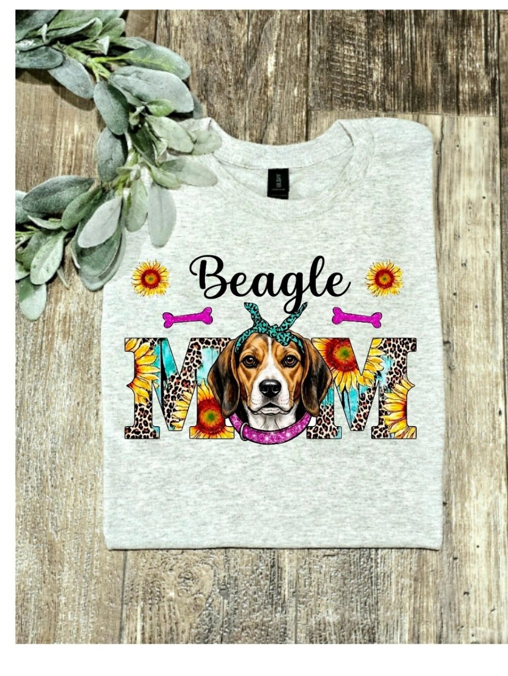 Beagle mom shirt dog mama cute popular cheetah print Sunflower